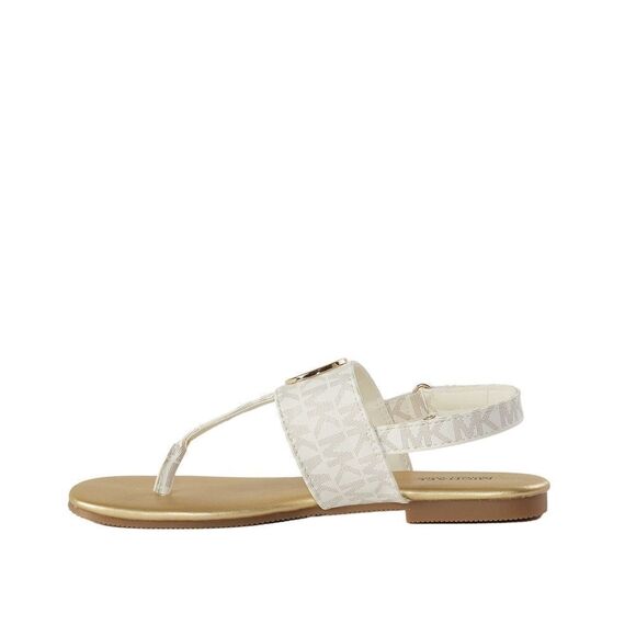 New! MICHAEL KORS Girls Marlie MK Logo T-Strap Sandals Shoe NWOB White Soft Gold - Picture 4 of 13
